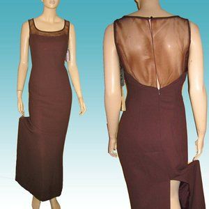 New YL YAIR Dramatic Chocolate Crepe & Net GOWN Maxi Dress